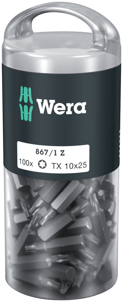 Wera 05072446001, TX 10 - Torx Key Screwdriver Bit 867/1, 1/4" Hex Insert Drive, Length 1" (25mm)