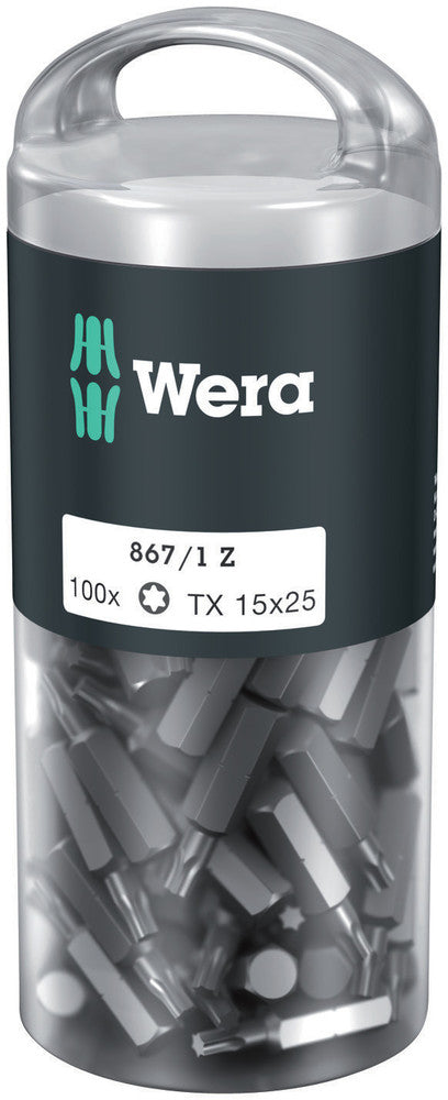 Wera 05072447001, TX 15 - Torx Key Screwdriver Bit 867/1, 1/4" Hex Insert Drive, Length 1" (25mm)