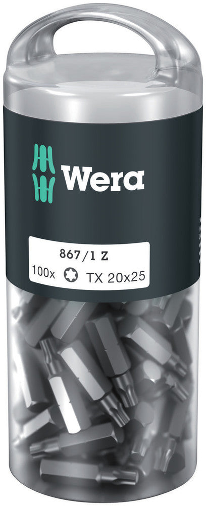 Wera 05072448001, TX 20 - Torx Key Screwdriver Bit 867/1, 1/4" Hex Insert Drive, Length 1" (25mm)
