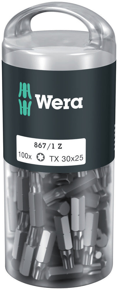 Wera 05072451001, TX 30 - Torx Key Screwdriver Bit 867/1, 1/4" Hex Insert Drive, Length 1" (25mm)