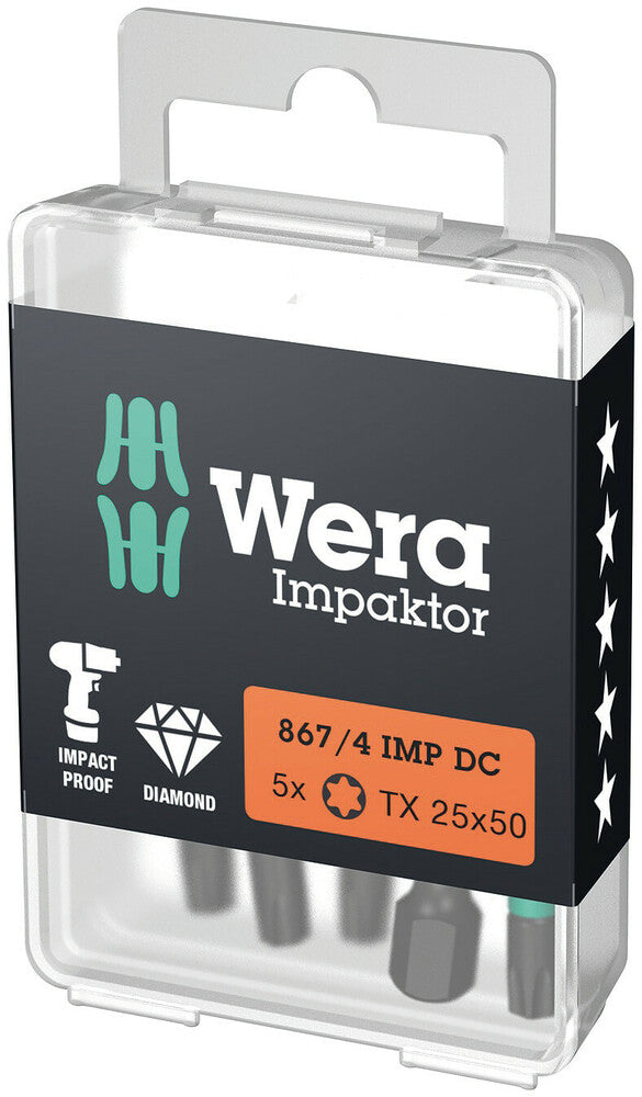 Wera 05057667001, TX 40 - Torx Key Screwdriver Bit 867/4 IMP DC, 1/4" Hex Power Drive, Length 2" (50mm), Diamond Coated, Impact Rated