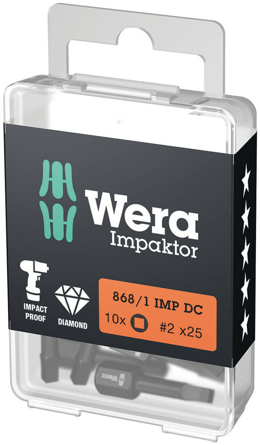 Wera 05057632001, SQ3 - Square Key Screwdriver Bit 868/1 IMP DC, 1/4" Hex Power Drive, Length 1" (25mm), Diamond Coated, Impact Rated