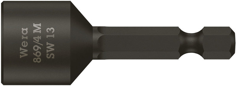 Wera 05060426001, 11mm Hex Socket Nutsetter 869/4 M, 1/4" Hex Power Drive, Length 2" (50mm), Fixed Magnet