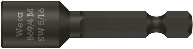 Wera 05060260001, 5/16" Hex Socket Nutsetter 869/4 M, 1/4" Hex Power Drive, Length 2.6" (65mm), Fixed Magnet