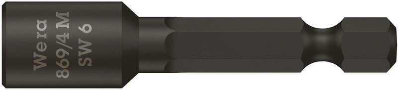 Wera 05060215001, 6mm Hex Socket Nutsetter 869/4 M, 1/4" Hex Power Drive, Length 2.6" (65mm), Fixed Magnet