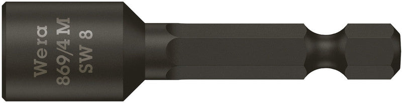 Wera 05060235001, 10mm Hex Socket Nutsetter 869/4 M, 1/4" Hex Power Drive, Length 2.6" (65mm), Fixed Magnet