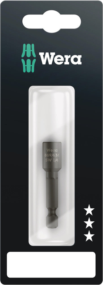 Wera 05073509001, 1/4" Hex Socket Nutsetter 869/4 M SB, 1/4" Hex Power Drive, Length 2" (50mm), Fixed Magnet