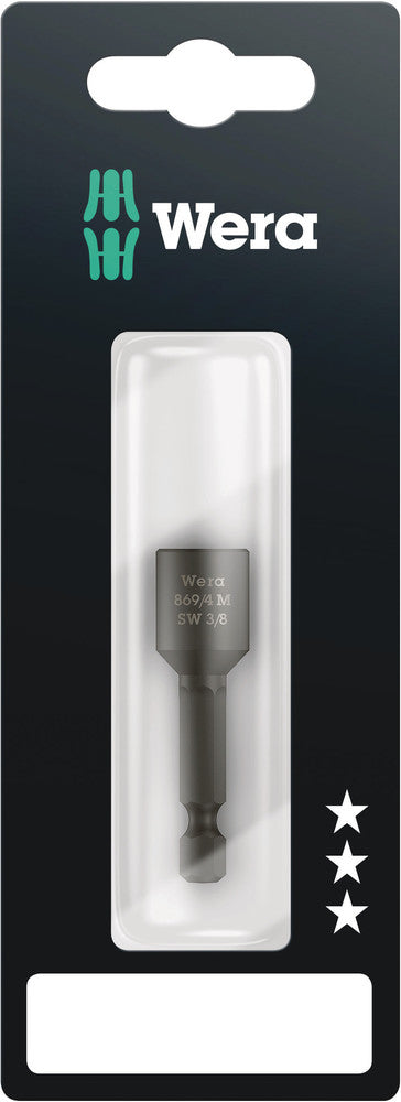 Wera 05073510001, 3/8" Hex Socket Nutsetter 869/4 M SB, 1/4" Hex Power Drive, Length 2" (50mm), Fixed Magnet