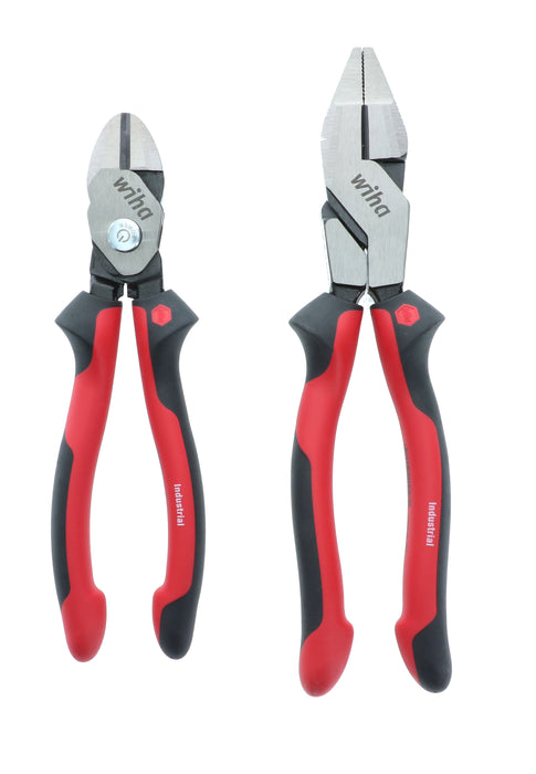 Wiha 30972 2 Piece Industrial SoftGrip NE Style Lineman's and BiCut Pliers Set