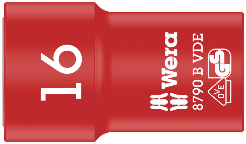 Wera 05004960001, 16mm Hex Socket, 3/8" Square Drive, Metric Hex, 6-Point, Insulated, Power Socket, 8790 B VDE