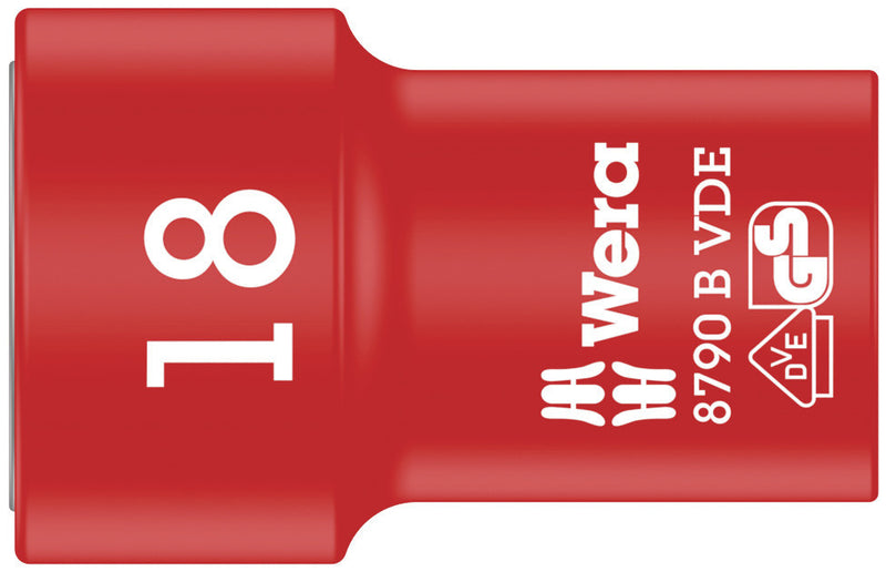 Wera 05004962001, 18mm Hex Socket, 3/8" Square Drive, Metric Hex, 6-Point, Insulated, Power Socket, 8790 B VDE