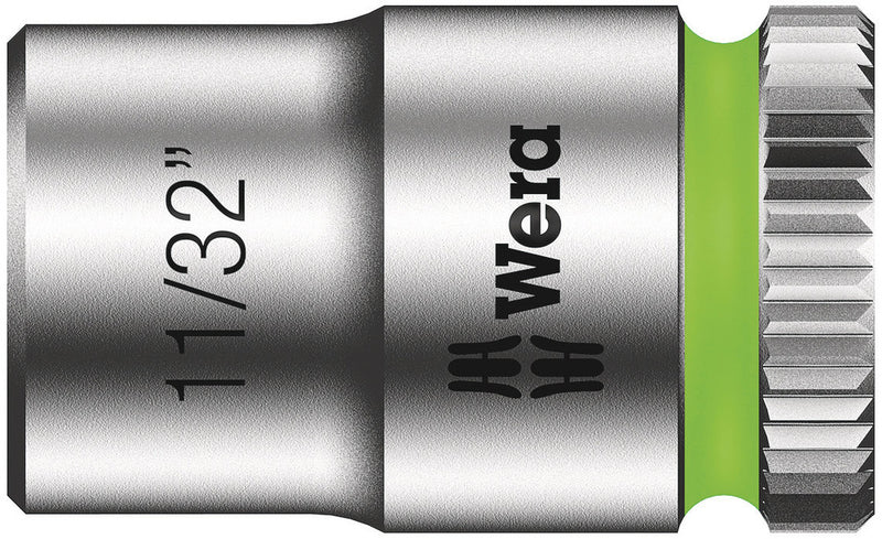 Wera 05003519001, 11/32" Hex Socket, 1/4" Square Drive, Inch Hex, 6-Point, Chrome, Power Socket, 8790 HMA