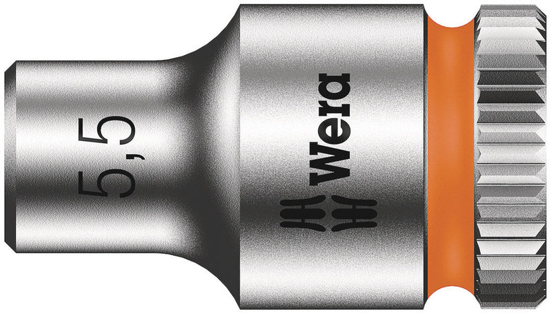 Wera 05003504001, 5.5mm Hex Socket, 1/4" Square Drive, Metric Hex, 6-Point, Chrome, Power Socket, 8790 HMA