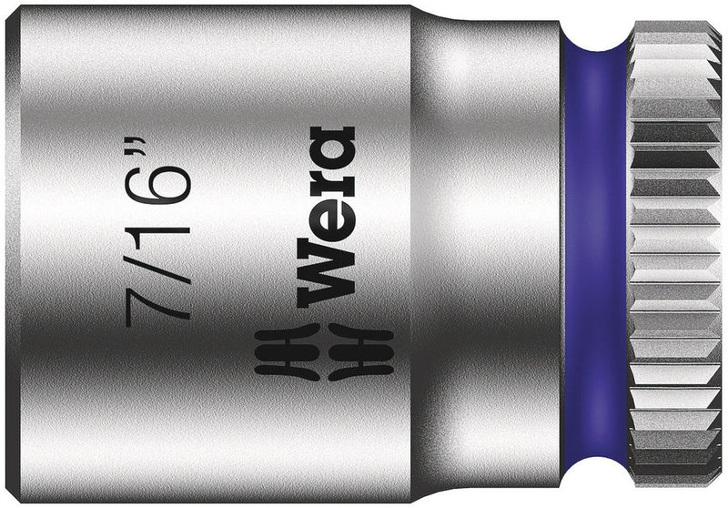 Wera 05003521001, 7/16" Hex Socket, 1/4" Square Drive, Inch Hex, 6-Point, Chrome, Power Socket, 8790 HMA