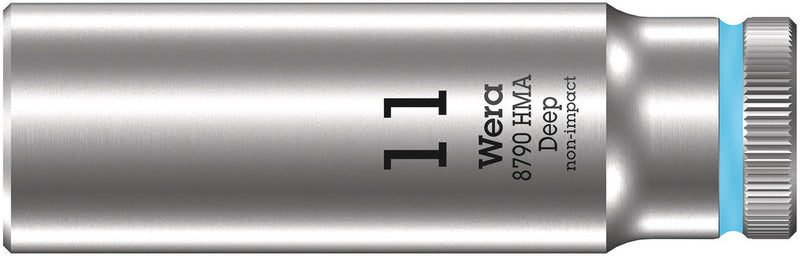 Wera 05004508001, 11mm Hex Socket, 1/4" Square Drive, Metric Hex, 6-Point, Chrome, Power Socket, 8790 HMA Deep