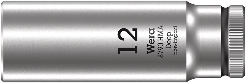 Wera 05004509001, 12mm Hex Socket, 1/4" Square Drive, Metric Hex, 6-Point, Chrome, Power Socket, 8790 HMA Deep