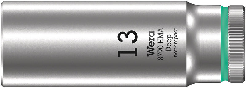 Wera 05004510001, 13mm Hex Socket, 1/4" Square Drive, Metric Hex, 6-Point, Chrome, Power Socket, 8790 HMA Deep