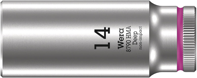 Wera 05004511001, 14mm Hex Socket, 1/4" Square Drive, Metric Hex, 6-Point, Chrome, Power Socket, 8790 HMA Deep