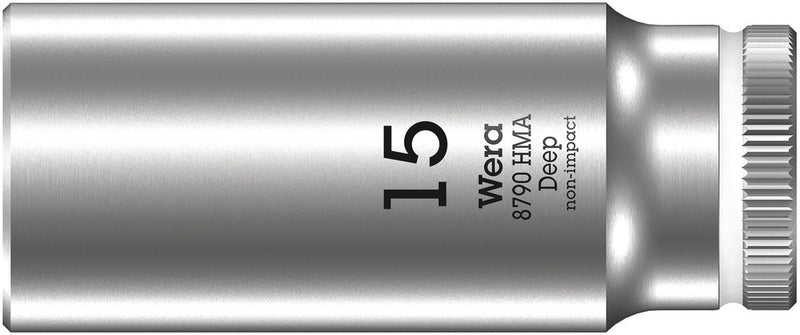 Wera 05004512001, 15mm Hex Socket, 1/4" Square Drive, Metric Hex, 6-Point, Chrome, Power Socket, 8790 HMA Deep