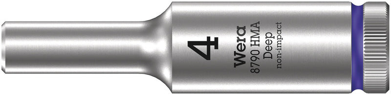 Wera 05004500001, 4mm Hex Socket, 1/4" Square Drive, Metric Hex, 6-Point, Chrome, Power Socket, 8790 HMA Deep