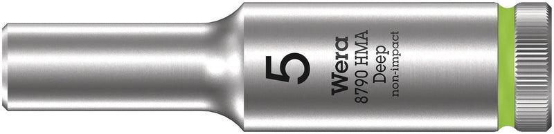 Wera 05004501001, 5mm Hex Socket, 1/4" Square Drive, Metric Hex, 6-Point, Chrome, Power Socket, 8790 HMA Deep