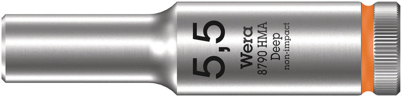 Wera 05004502001, 5.5mm Hex Socket, 1/4" Square Drive, Metric Hex, 6-Point, Chrome, Power Socket, 8790 HMA Deep