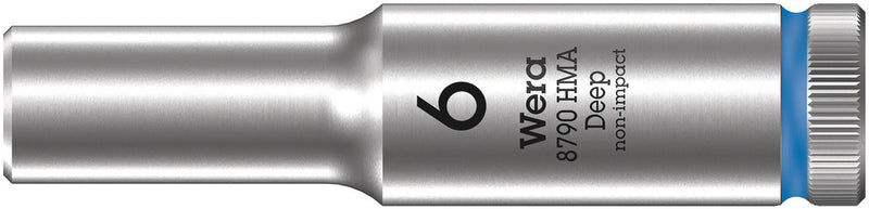 Wera 05004503001, 6mm Hex Socket, 1/4" Square Drive, Metric Hex, 6-Point, Chrome, Power Socket, 8790 HMA Deep