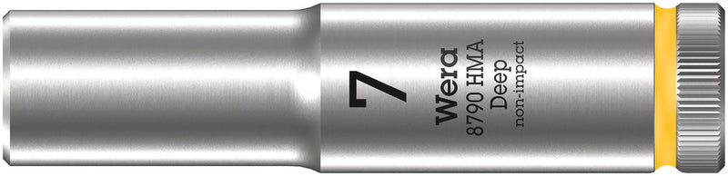 Wera 05004504001, 7mm Hex Socket, 1/4" Square Drive, Metric Hex, 6-Point, Chrome, Power Socket, 8790 HMA Deep