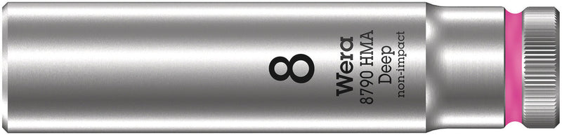 Wera 05004505001, 8mm Hex Socket, 1/4" Square Drive, Metric Hex, 6-Point, Chrome, Power Socket, 8790 HMA Deep