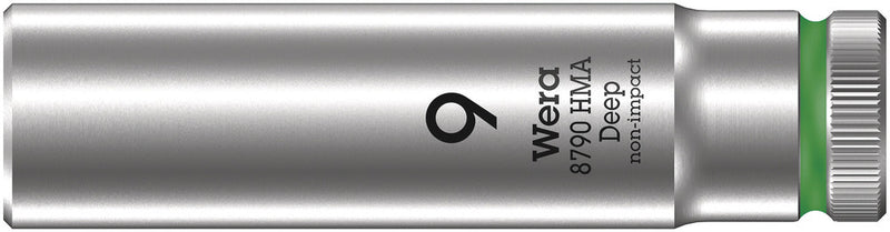 Wera 05004506001, 9mm Hex Socket, 1/4" Square Drive, Metric Hex, 6-Point, Chrome, Power Socket, 8790 HMA Deep