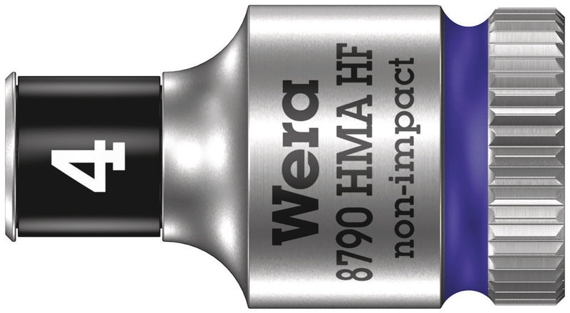 Wera 05003717001, 4mm Hex Socket, 1/4" Square Drive, Metric Hex, 6-Point, Chrome, Holding Function, Power Socket, 8790 HMA HF