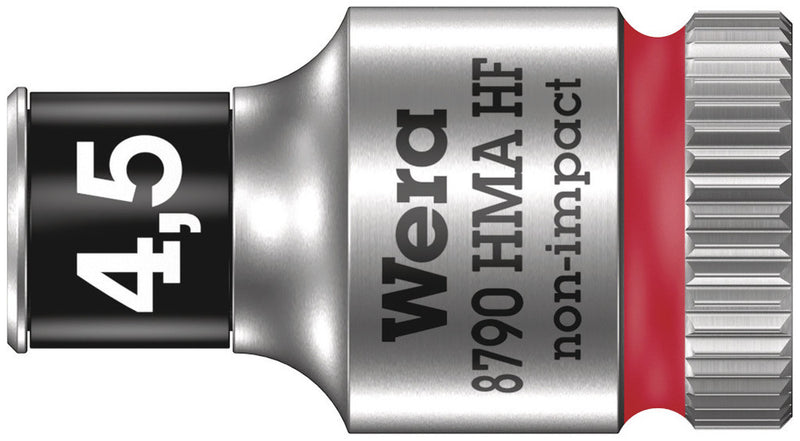 Wera 05003718001, 4.5mm Hex Socket, 1/4" Square Drive, Metric Hex, 6-Point, Chrome, Holding Function, Power Socket, 8790 HMA HF