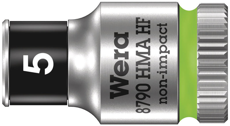 Wera 05003719001, 5mm Hex Socket, 1/4" Square Drive, Metric Hex, 6-Point, Chrome, Holding Function, Power Socket, 8790 HMA HF