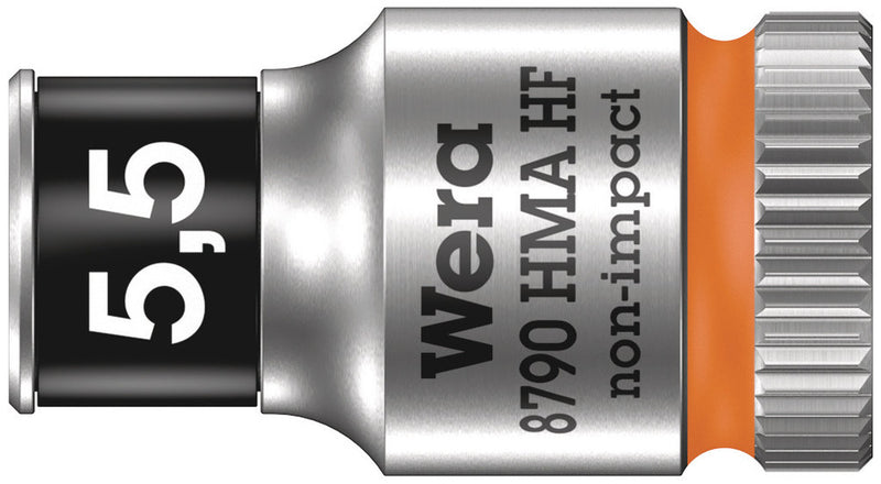 Wera 05003720001, 5.5mm Hex Socket, 1/4" Square Drive, Metric Hex, 6-Point, Chrome, Holding Function, Power Socket, 8790 HMA HF
