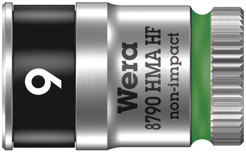 Wera 05003724001, 9mm Hex Socket, 1/4" Square Drive, Metric Hex, 6-Point, Chrome, Holding Function, Power Socket, 8790 HMA HF