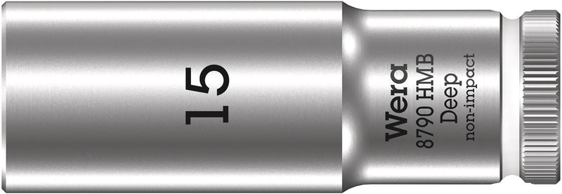 Wera 05004537001, 15mm Hex Socket, 3/8" Square Drive, Metric Hex, 6-Point, Chrome, Power Socket, 8790 HMB Deep