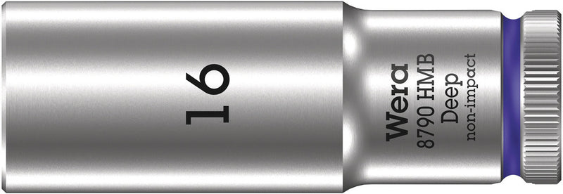 Wera 05004538001, 16mm Hex Socket, 3/8" Square Drive, Metric Hex, 6-Point, Chrome, Power Socket, 8790 HMB Deep