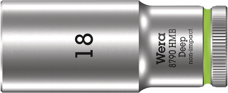 Wera 05004540001, 18mm Hex Socket, 3/8" Square Drive, Metric Hex, 6-Point, Chrome, Power Socket, 8790 HMB Deep
