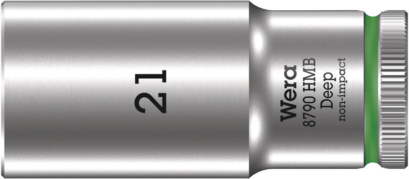 Wera 05004543001, 21mm Hex Socket, 3/8" Square Drive, Metric Hex, 6-Point, Chrome, Power Socket, 8790 HMB Deep
