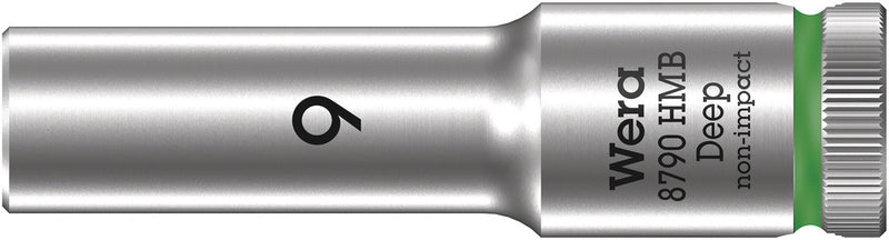 Wera 05004531001, 9mm Hex Socket, 3/8" Square Drive, Metric Hex, 6-Point, Chrome, Power Socket, 8790 HMB Deep