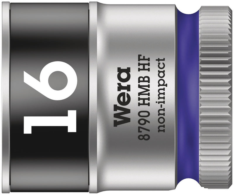 Wera 05003750001, 16mm Hex Socket, 3/8" Square Drive, Metric Hex, 6-Point, Chrome, Holding Function, Power Socket, 8790 HMB HF