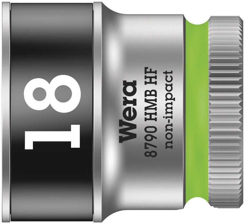 Wera 05003752001, 18mm Hex Socket, 3/8" Square Drive, Metric Hex, 6-Point, Chrome, Holding Function, Power Socket, 8790 HMB HF