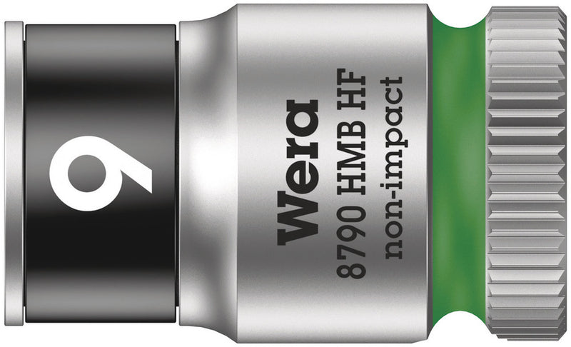 Wera 05003743001, 9mm Hex Socket, 3/8" Square Drive, Metric Hex, 6-Point, Chrome, Holding Function, Power Socket, 8790 HMB HF