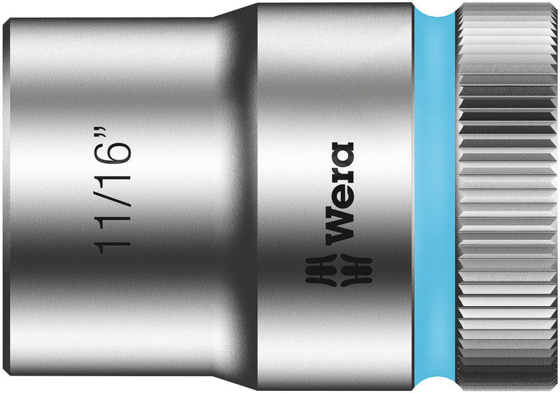 Wera 05003624001, 11/16" Hex Socket, 1/2" Square Drive, Inch Hex, 6-Point, Chrome, Power Socket, 8790 HMC