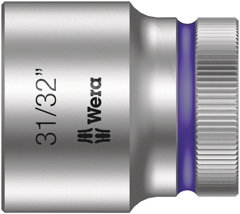 Wera 05003630001, 31/32" Hex Socket, 1/2" Square Drive, Inch Hex, 6-Point, Chrome, Power Socket, 8790 HMC