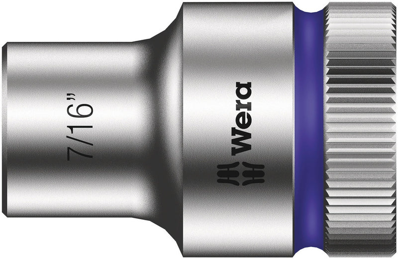 Wera 05003619001, 7/16" Hex Socket, 1/2" Square Drive, Inch Hex, 6-Point, Chrome, Power Socket, 8790 HMC