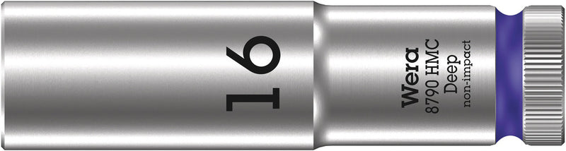 Wera 05004556001, 16mm Hex Socket, 1/2" Square Drive, Metric Hex, 6-Point, Chrome, Power Socket, 8790 HMC Deep
