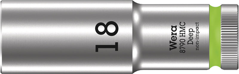 Wera 05004558001, 18mm Hex Socket, 1/2" Square Drive, Metric Hex, 6-Point, Chrome, Power Socket, 8790 HMC Deep