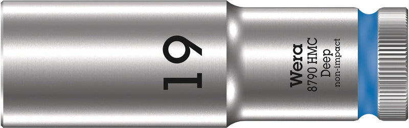 Wera 05004559001, 19mm Hex Socket, 1/2" Square Drive, Metric Hex, 6-Point, Chrome, Power Socket, 8790 HMC Deep