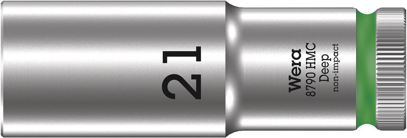 Wera 05004561001, 21mm Hex Socket, 1/2" Square Drive, Metric Hex, 6-Point, Chrome, Power Socket, 8790 HMC Deep